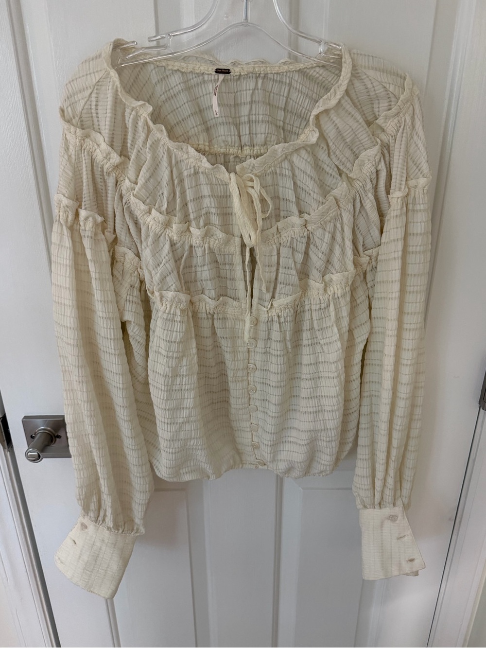 Free People Hailey Ivory Striped Ruffle Blouse Long Sleeve - Picture 3 of 5